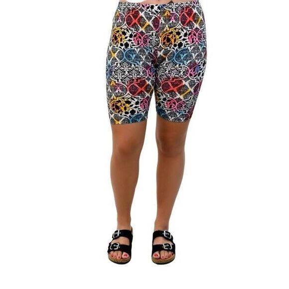 XLarge Womens Ivory Multi Pattern Biker Shorts‎ - Picture 1 of 12